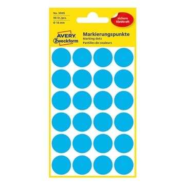 Etikett AVERY 3005 jelölőpont 18mm kék 96 darabos
