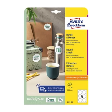 Etikett AVERY L6229-10 80 mm univerzális kör 10 íves