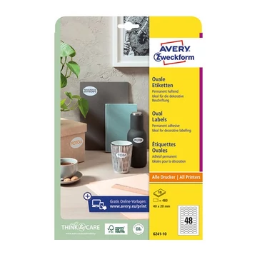 Etikett AVERY L6241-10  40x20 mm univerzális ovális 10 íves