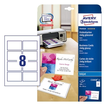 Etikett névjegy AVERY C32028-25 240 g félfényes 200 címke/doboz 25 ív/doboz