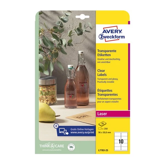 Etikett AVERY L7783-25 96x50,8 mm víztiszta átlátszó 25 íves