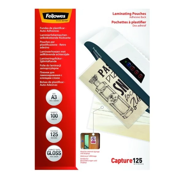 Lamináló fólia FELLOWES A/3 125 mikron fényes öntapadó 100/csom