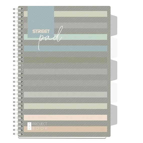 Spirálfüzet kockás STREET Pad A/4 100 lapos regiszteres sötét csíkos