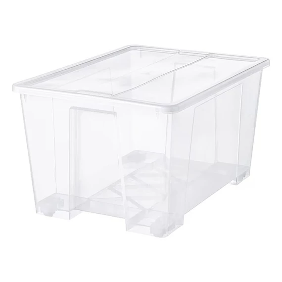 Tárolódoboz műanyag tetővel áttetsző 78x56x43cm 130 liter
